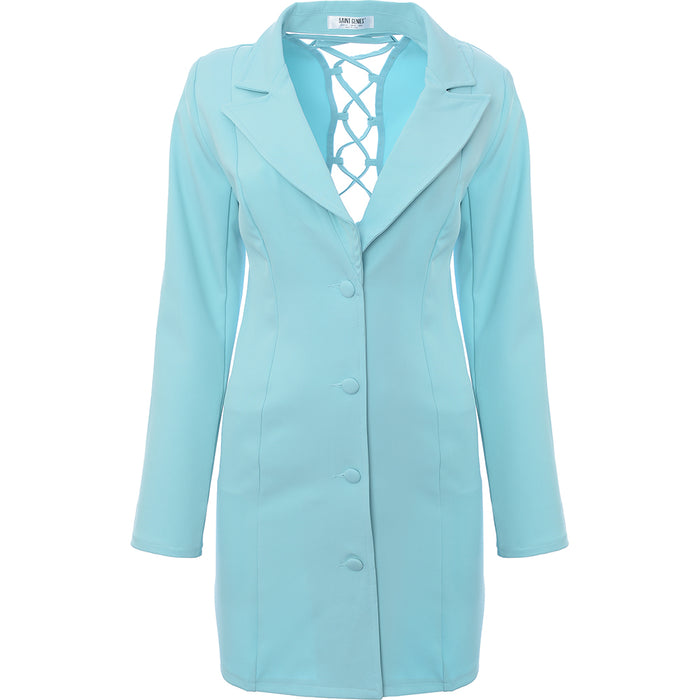 Saint Genies Women's Blue Strappy Back Blazer Dress