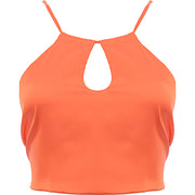 Peppermayo Women's Orange Satin Keyhole Halterneck Crop Top Co-ord