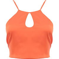 Peppermayo Women's Orange Satin Keyhole Halterneck Crop Top Co-ord