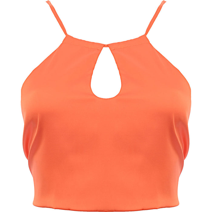 Peppermayo Women's Orange Satin Keyhole Halterneck Crop Top Co-ord