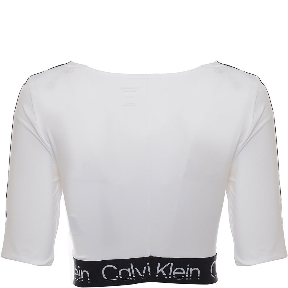 Calvin Klein Women's White Performance Scoop Neck Logo Tape Top