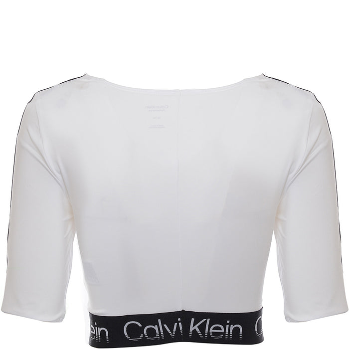 Calvin Klein Women's White Performance Scoop Neck Logo Tape Top