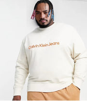 Calvin Klein Jeans Big & Tall Two Tone Monogram Sweatshirt Relaxed Fit in Stone