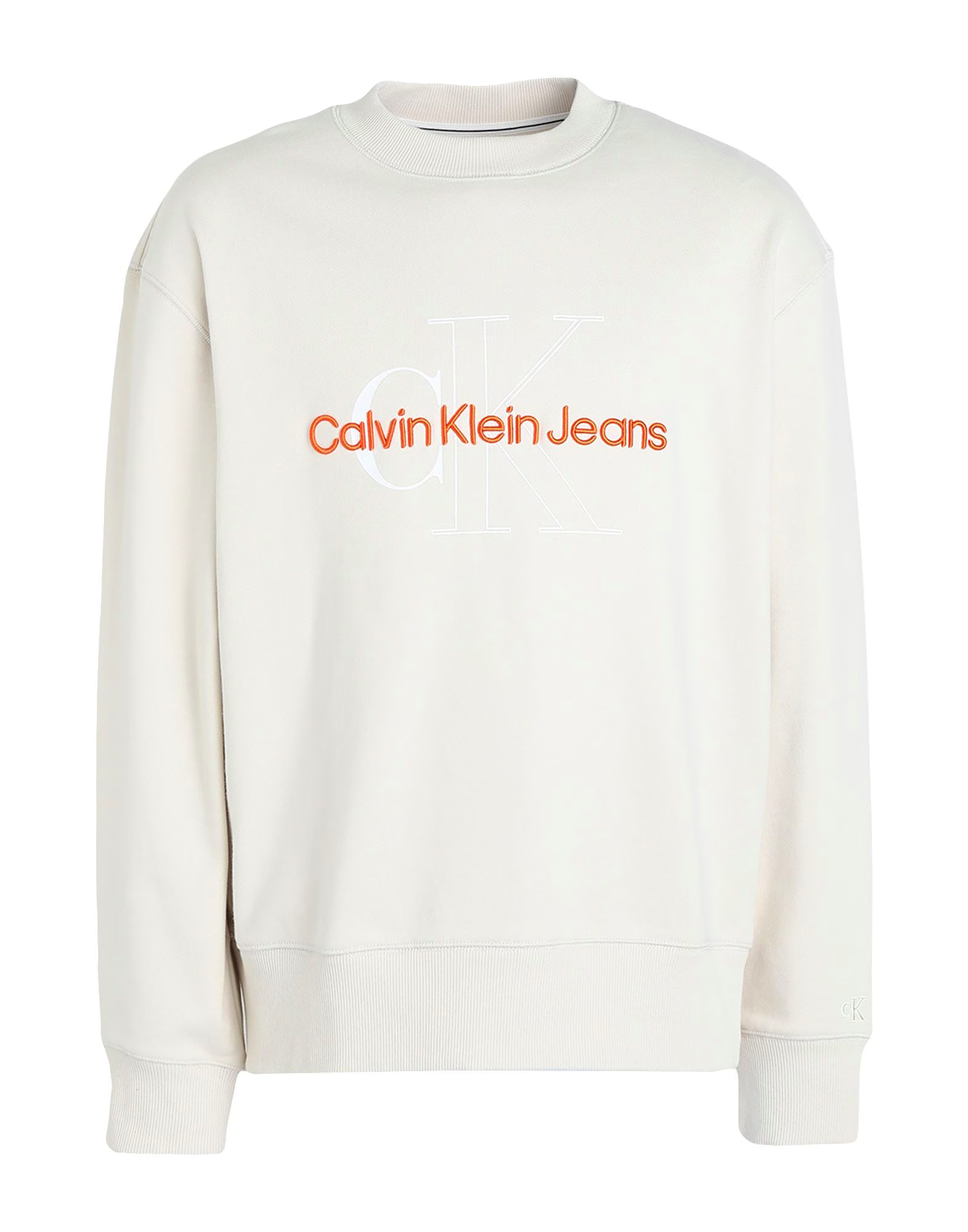 Calvin Klein Jeans Big & Tall Two Tone Monogram Sweatshirt Relaxed Fit in Stone