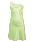 Flounce London Womens Lime Green Satin One-Shoulder Mini Dress