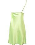 Flounce London Womens Lime Green Satin One-Shoulder Mini Dress