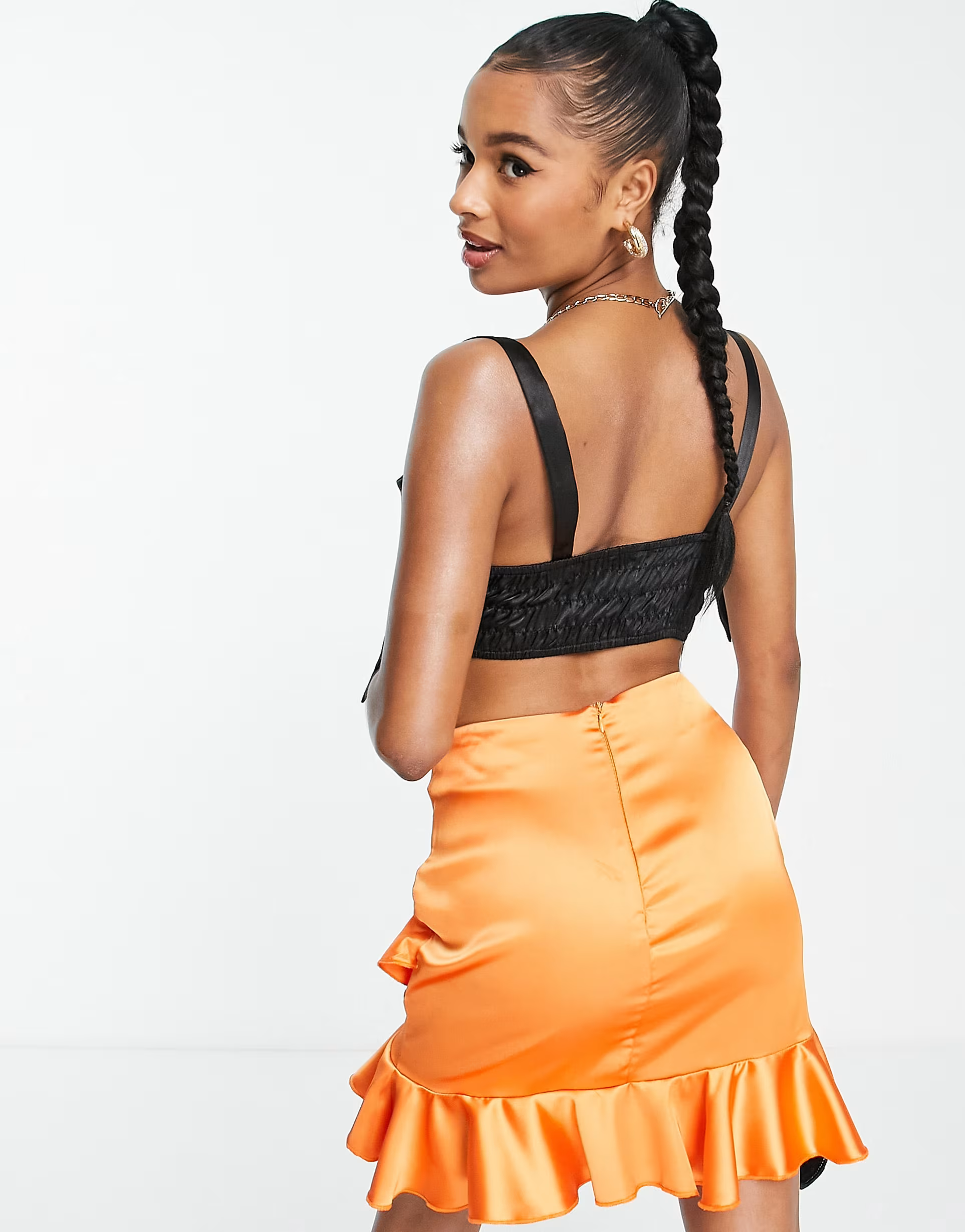 Flounce London Womens Petite Satin Wrap Mini Skirt In Orange
