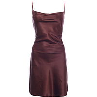 Flounce London Women's Chocolate Brown Satin Cowl Neck Mini Dress
