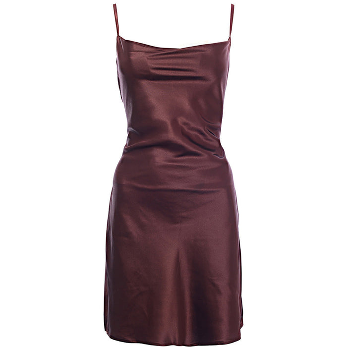 Flounce London Women's Chocolate Brown Satin Cowl Neck Mini Dress