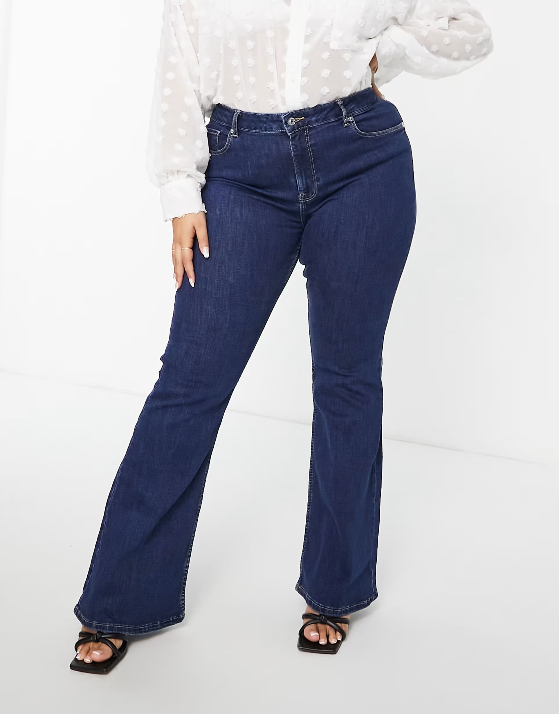 Mango Womens Flare Leg Jeans In Blue