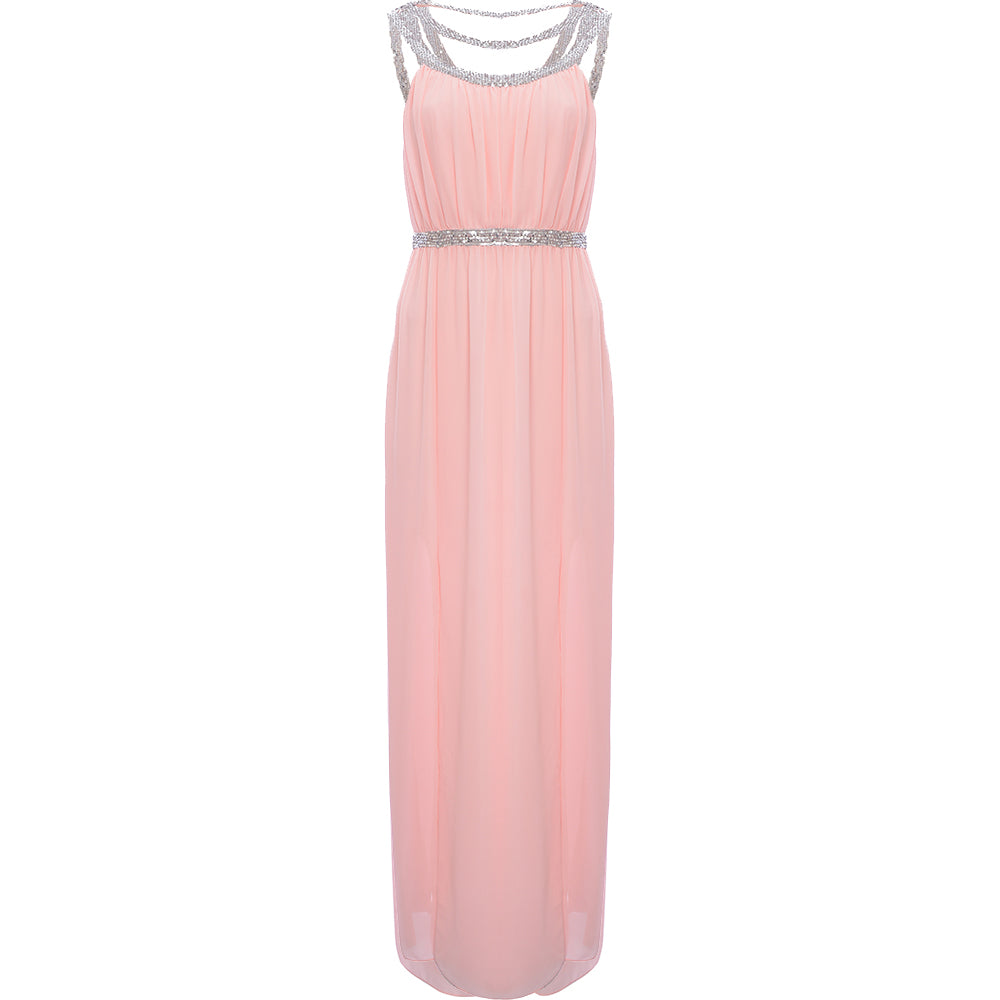 TFNC Women's Whisper Pink Bridesmaid Premium Embellished Back And Front Maxi Dress