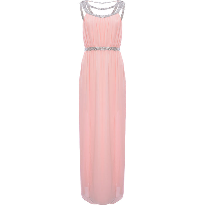 TFNC Women's Whisper Pink Bridesmaid Premium Embellished Back And Front Maxi Dress