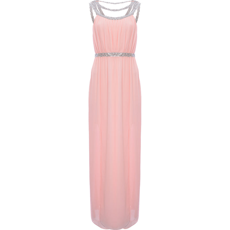 TFNC Women's Whisper Pink Bridesmaid Premium Embellished Back And Front Maxi Dress