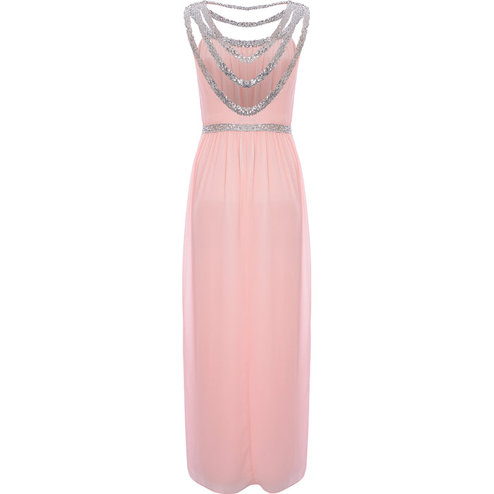 TFNC Women's Whisper Pink Bridesmaid Premium Embellished Back And Front Maxi Dress