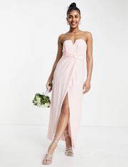 TFNC Womens Bridesmaid Bandeau Wrap Maxi Dress With Bow Back in Whisper Pink