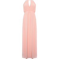 TFNC Women's Whisper Pink Bridesmaid Chiffon Maxi Dress With Pleated Front And Open Back Detail