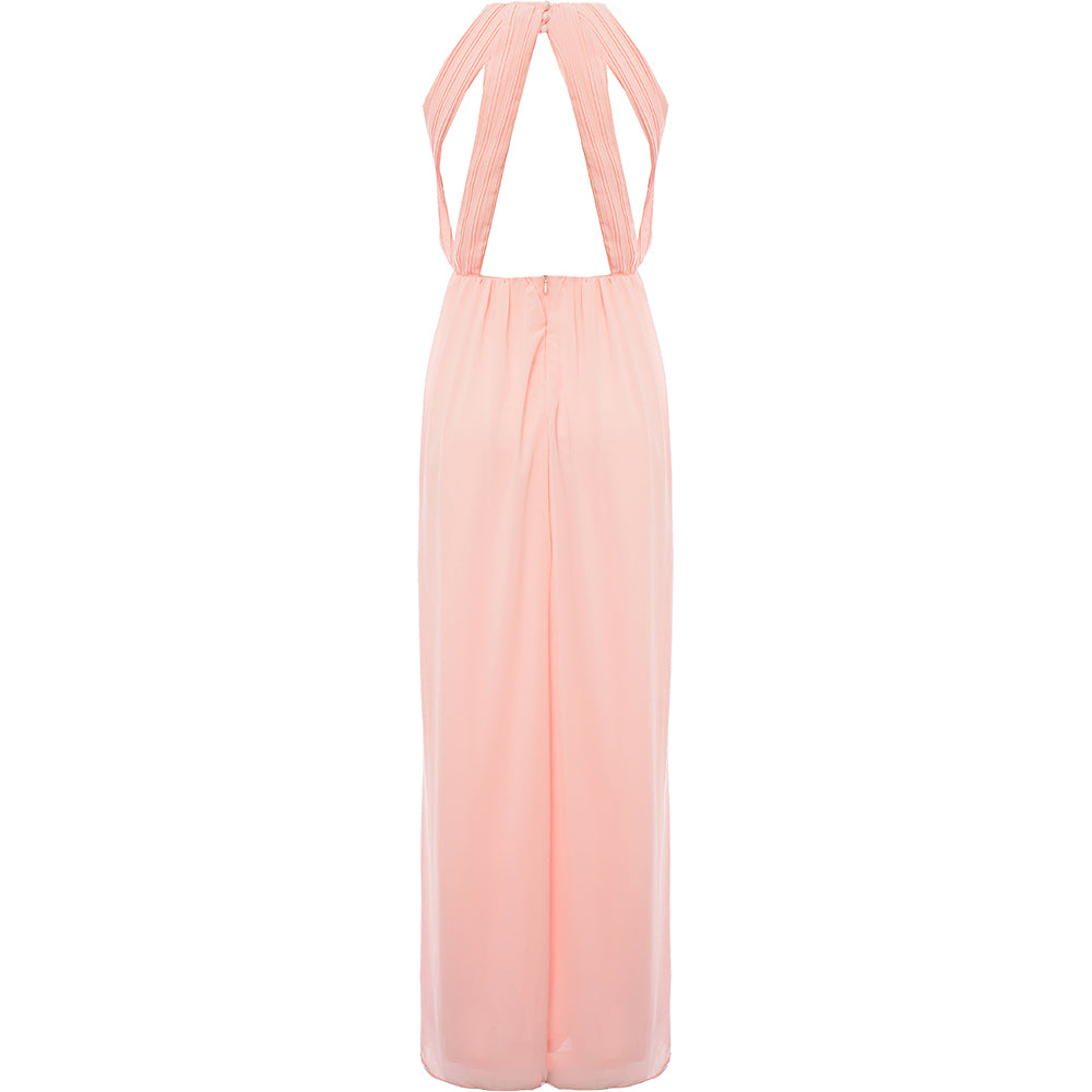 TFNC Women's Whisper Pink Bridesmaid Chiffon Maxi Dress With Pleated Front And Open Back Detail