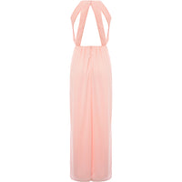 TFNC Women's Whisper Pink Bridesmaid Chiffon Maxi Dress With Pleated Front And Open Back Detail