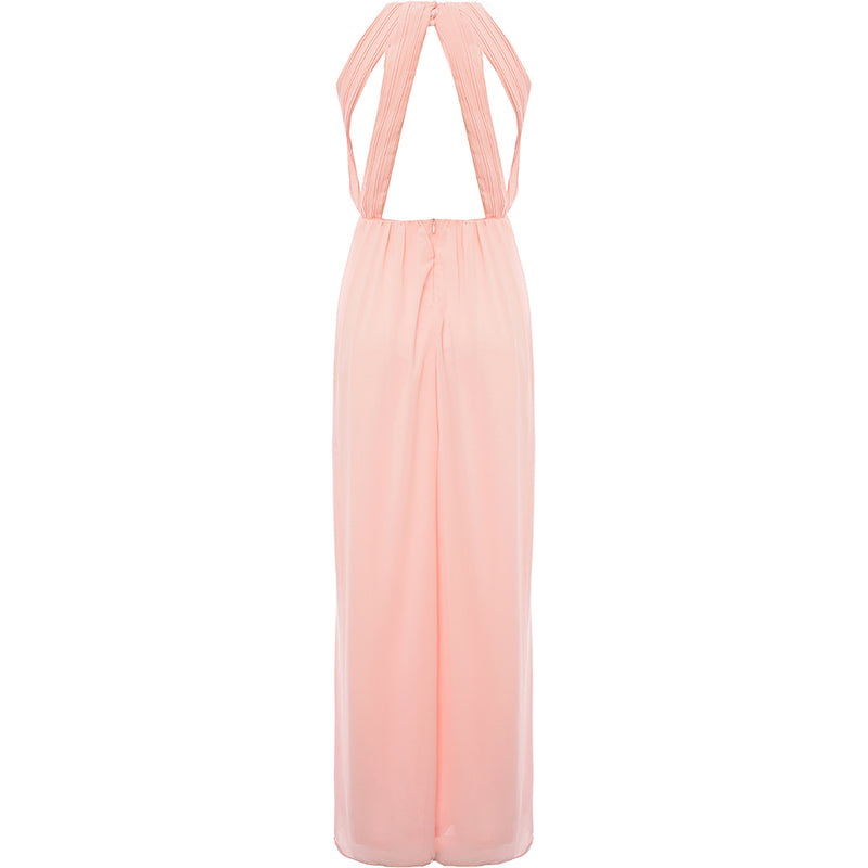 TFNC Women's Whisper Pink Bridesmaid Chiffon Maxi Dress With Pleated Front And Open Back Detail