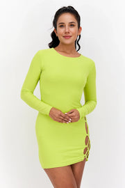 Missyempire Womens Lace Up Mini Dress in Chartreuse In Yellow