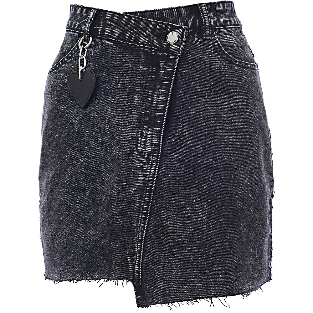 Urban Revivo Women's Black Asymmetric Denim Mini Skirt