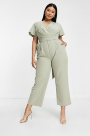 Forever New Curve Womens Flutter Sleeve Jumpsuit in Soft Khaki
