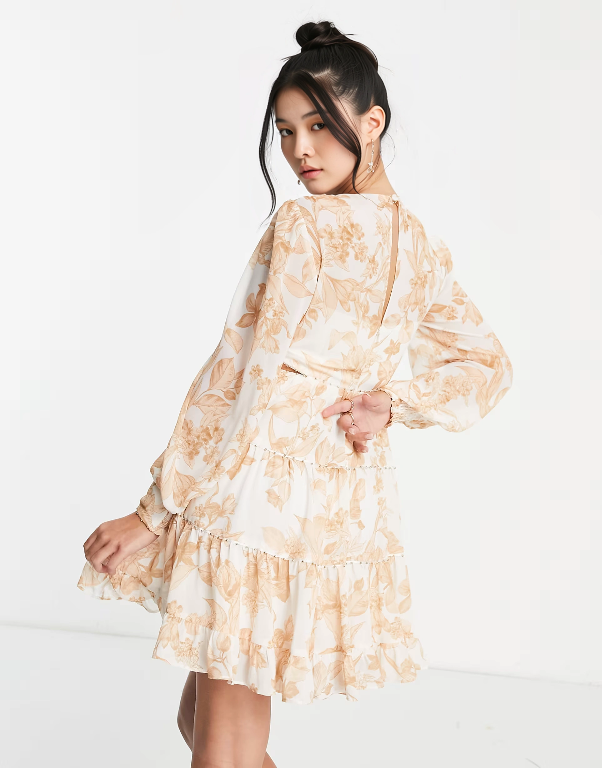 Womens Forever New Petite Cut-Out Mini Dress In Ochre Floral