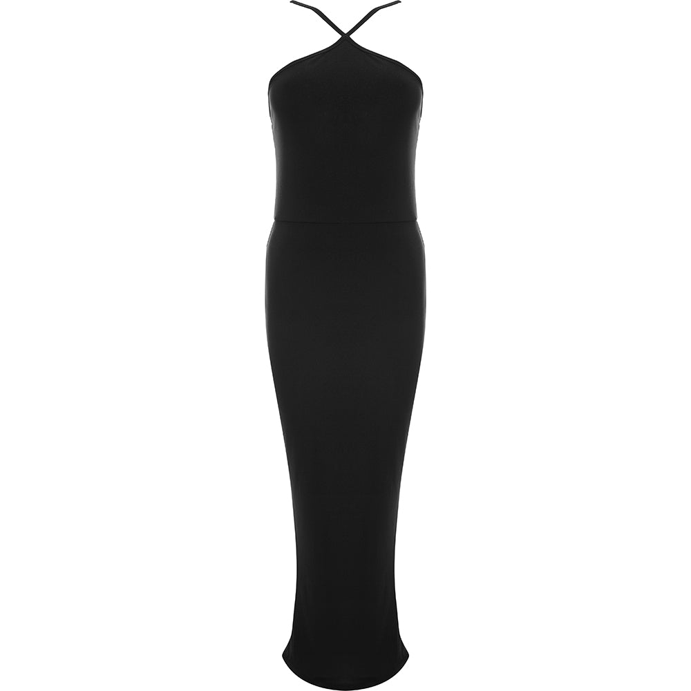 Public Desire Women's Black Double Layer Slinky Halterneck Maxi Dress