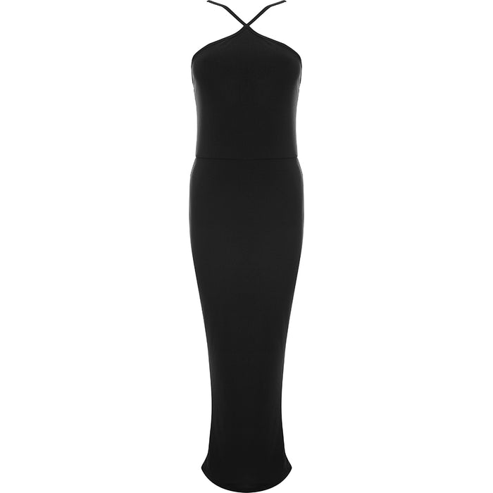 Public Desire Women's Black Double Layer Slinky Halterneck Maxi Dress