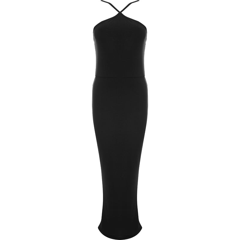 Public Desire Women's Black Double Layer Slinky Halterneck Maxi Dress