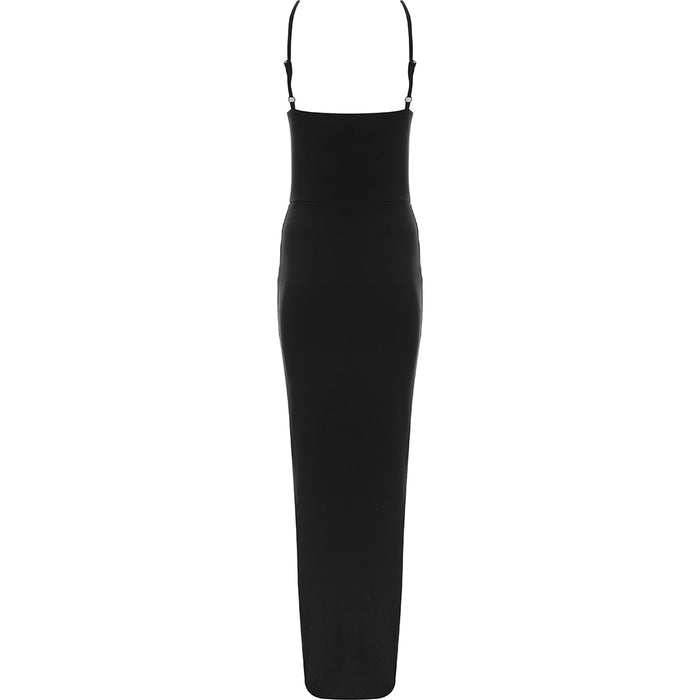 Public Desire Women's Black Double Layer Slinky Halterneck Maxi Dress