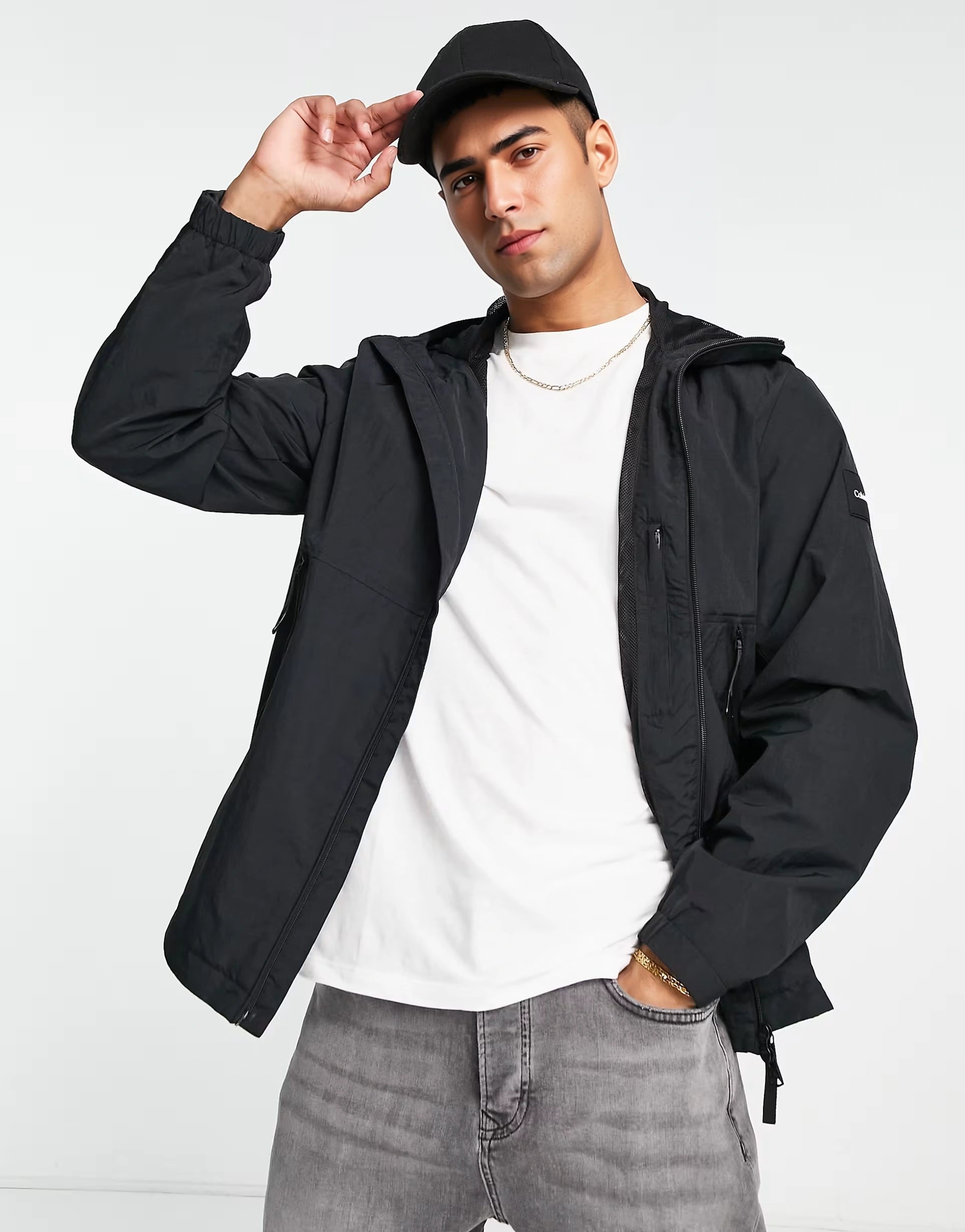Calvin Klein Crinkle Nylon Hooded Jacket in Black
