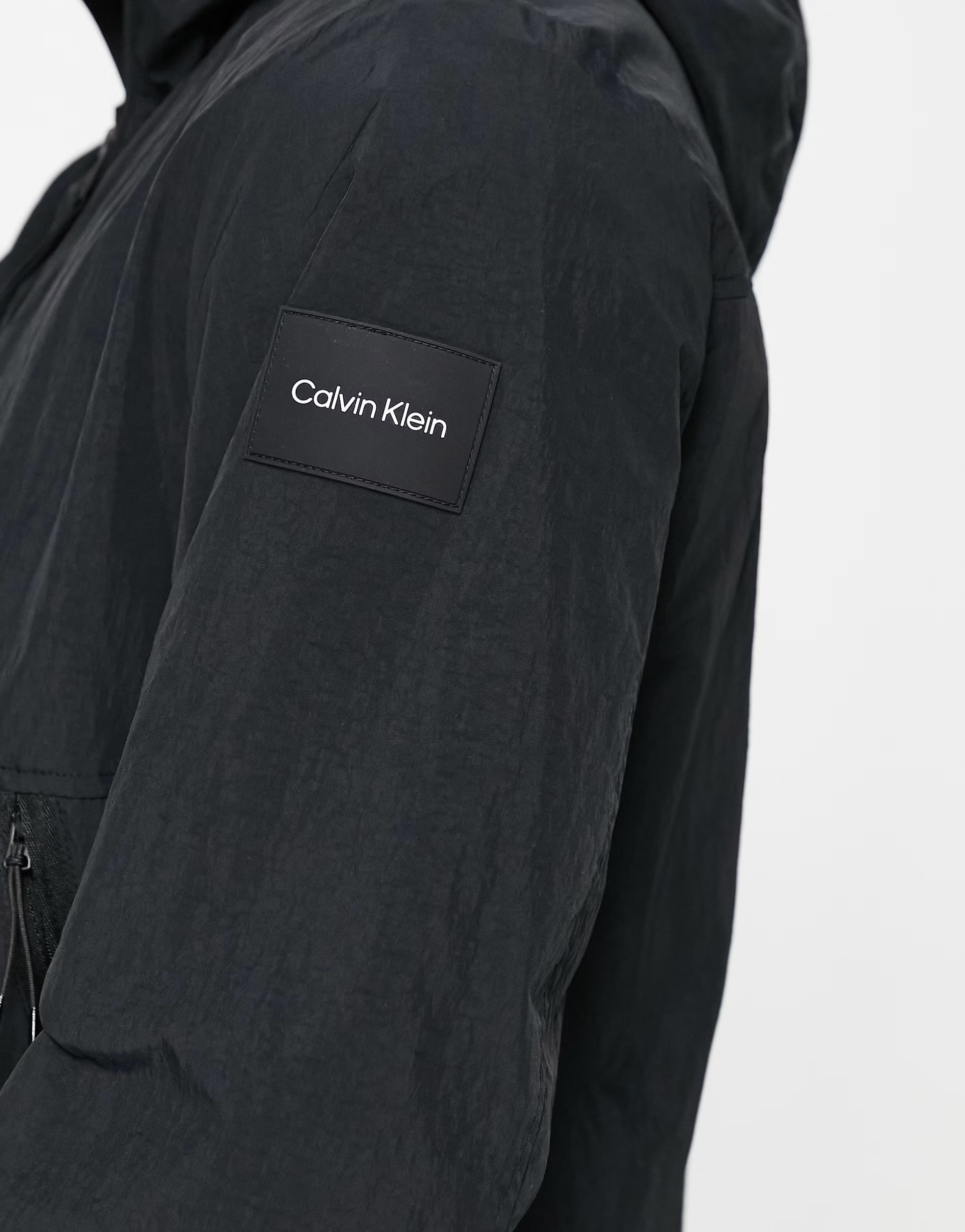 Calvin Klein Crinkle Nylon Hooded Jacket in Black