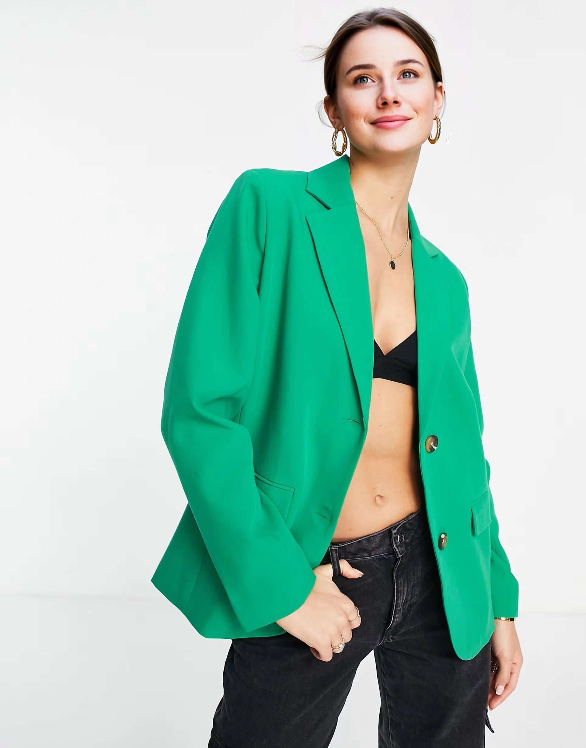 Envii Womens Oversized Blazer in Bold Green Co-Ord In Green