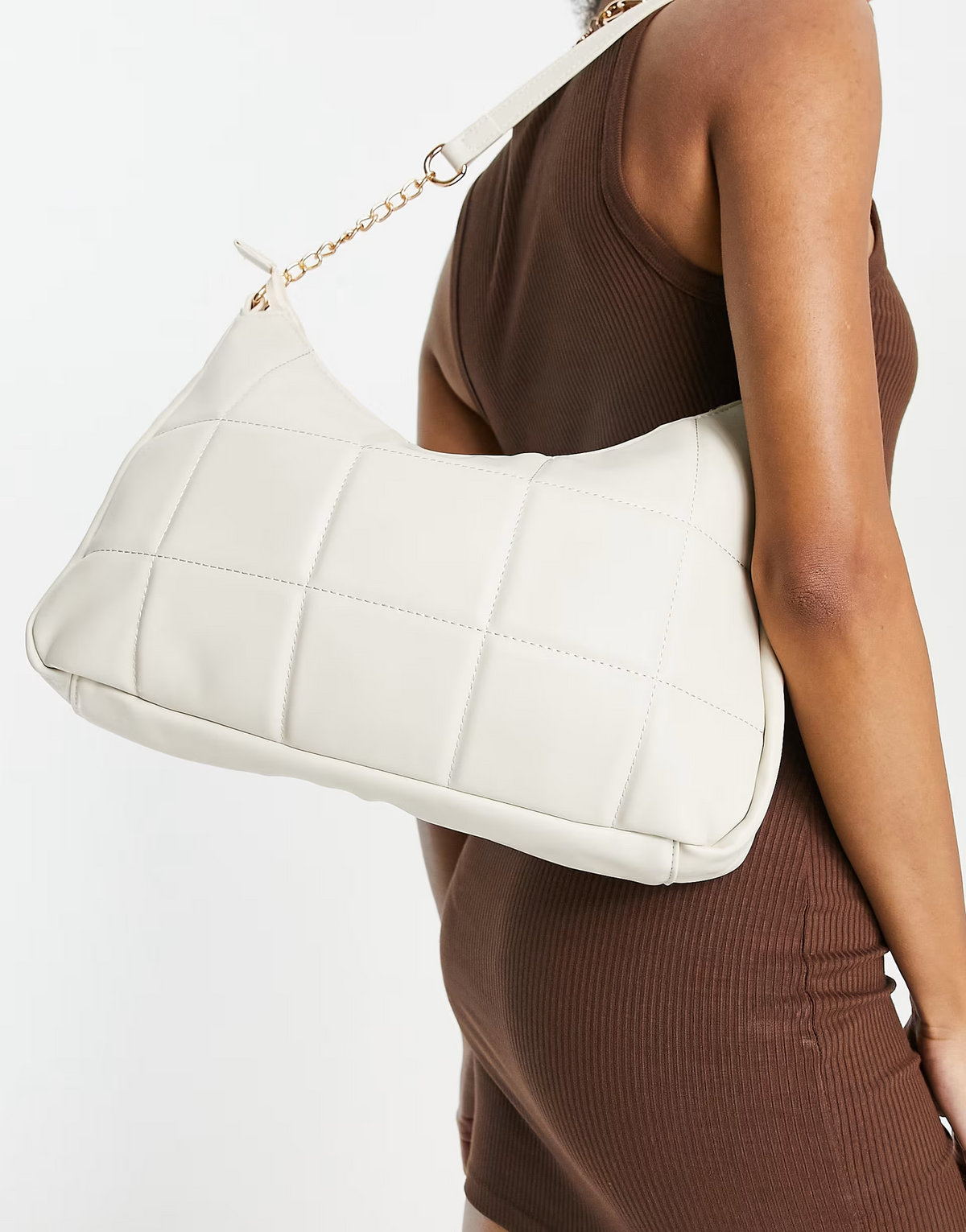 Truffle Collection Womens Quilted Shoulder Bag in Beige
