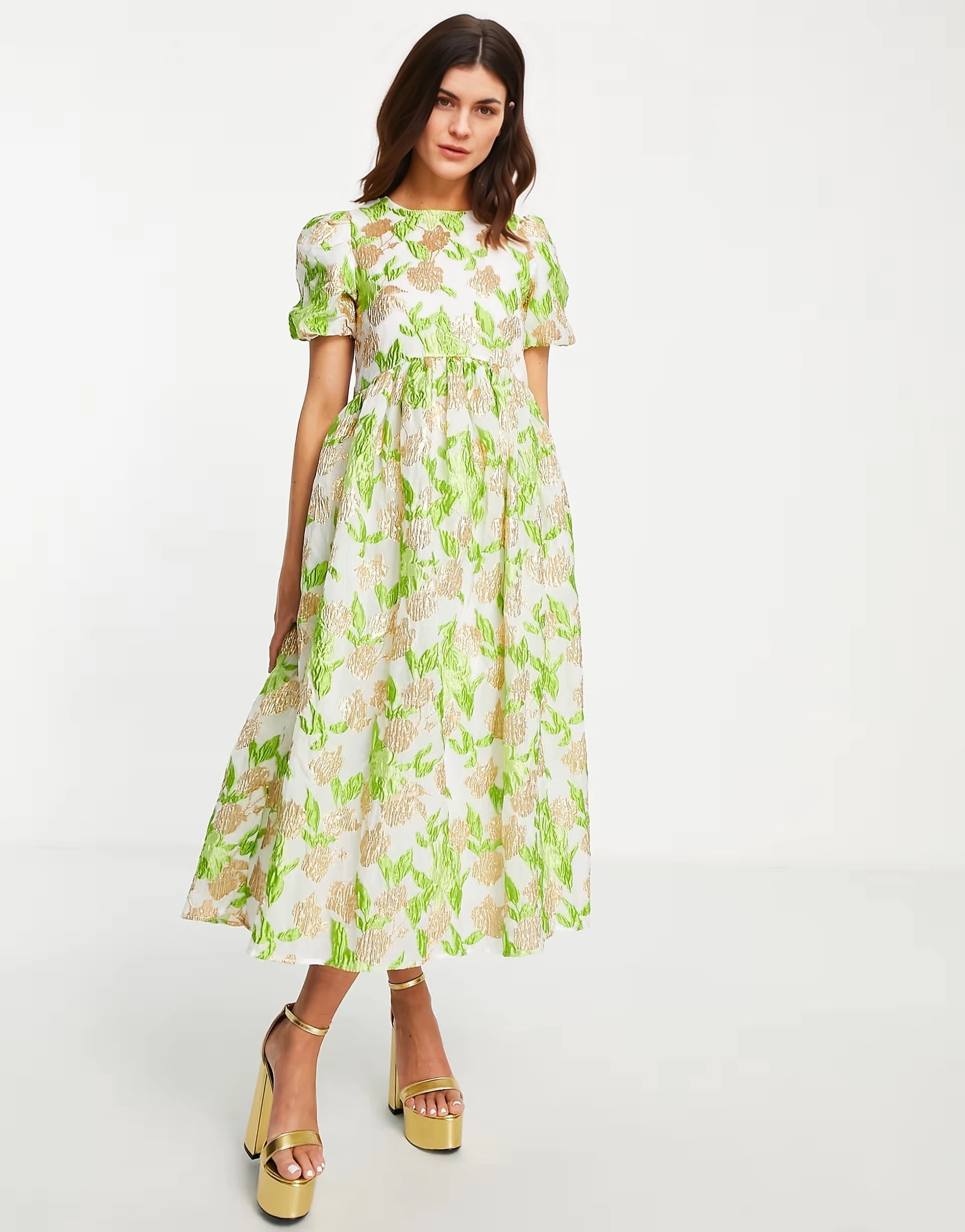 Womens Dream Sister Jane Lime Green Floral Jacquard Midi Smock Dress