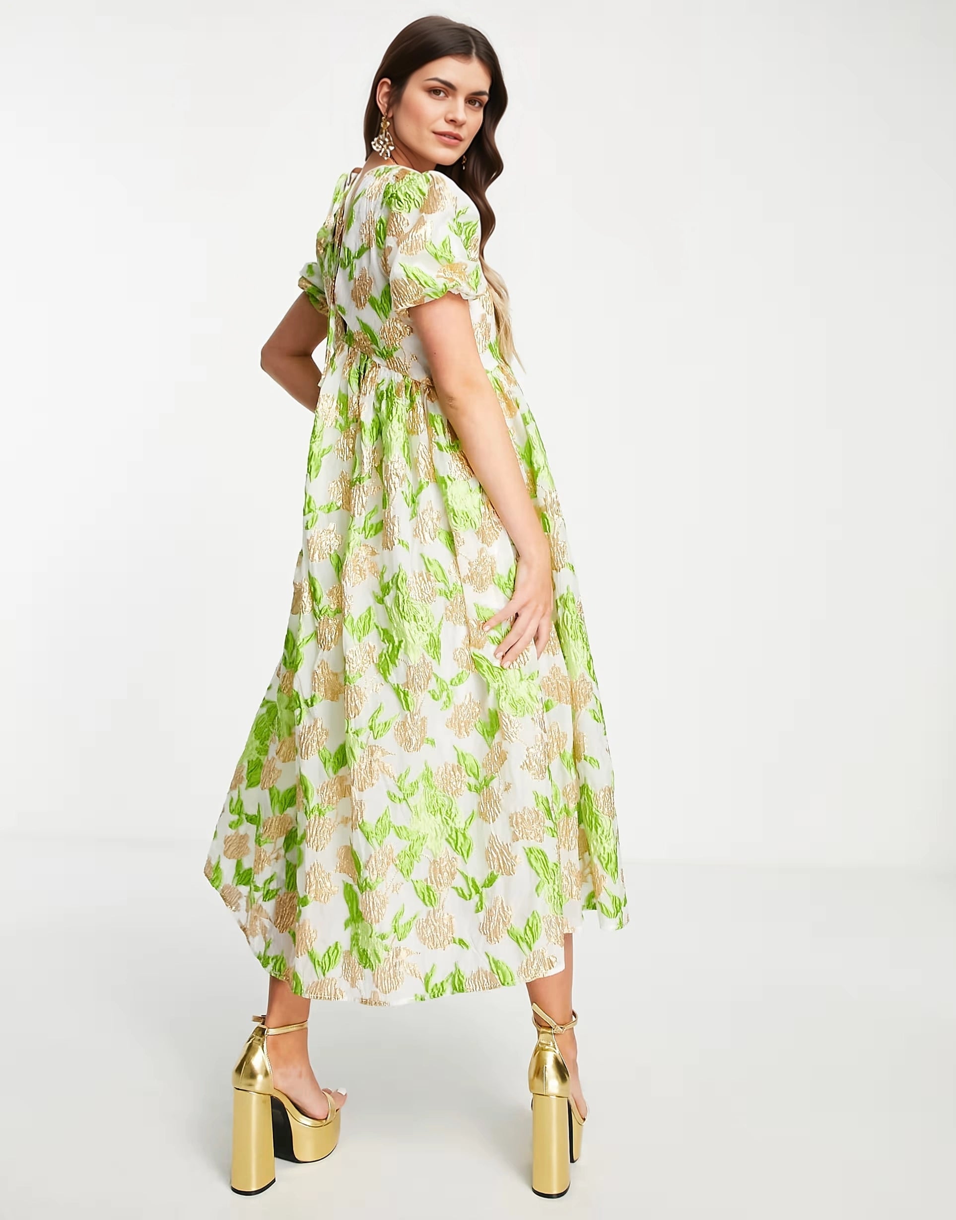 Womens Dream Sister Jane Lime Green Floral Jacquard Midi Smock Dress – Sale  Lab UK