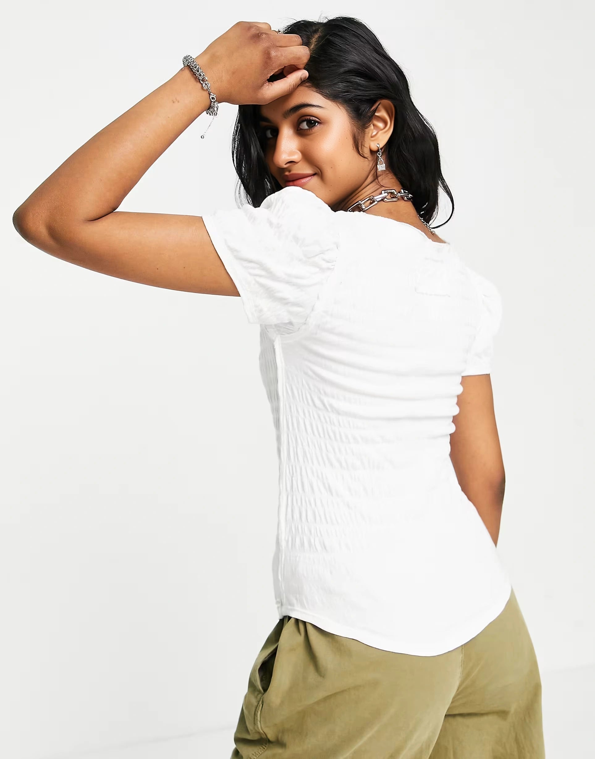 Free People Womens Ruched Scoop Neck T-Shirt in White