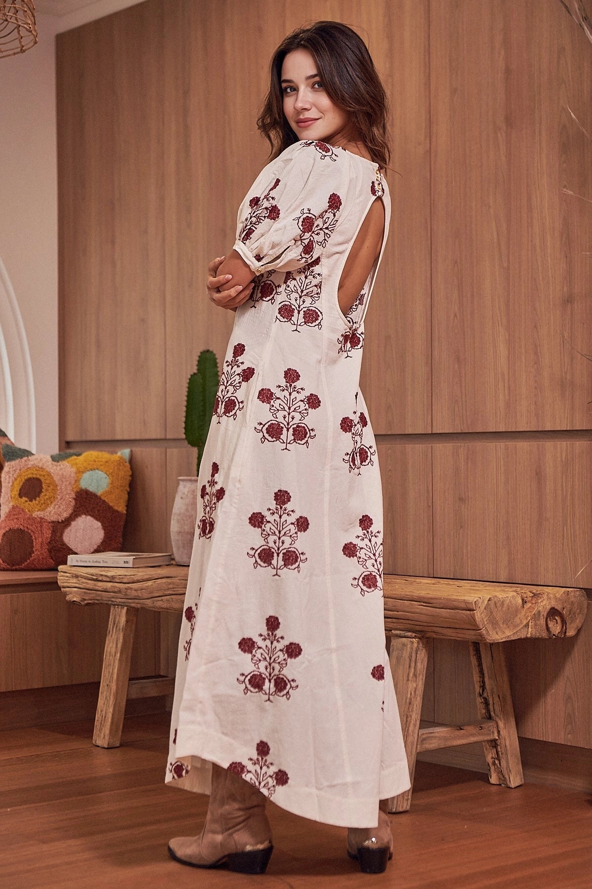 Free People Womens Cactus Flower Embroidered Midi Dress In Ivory