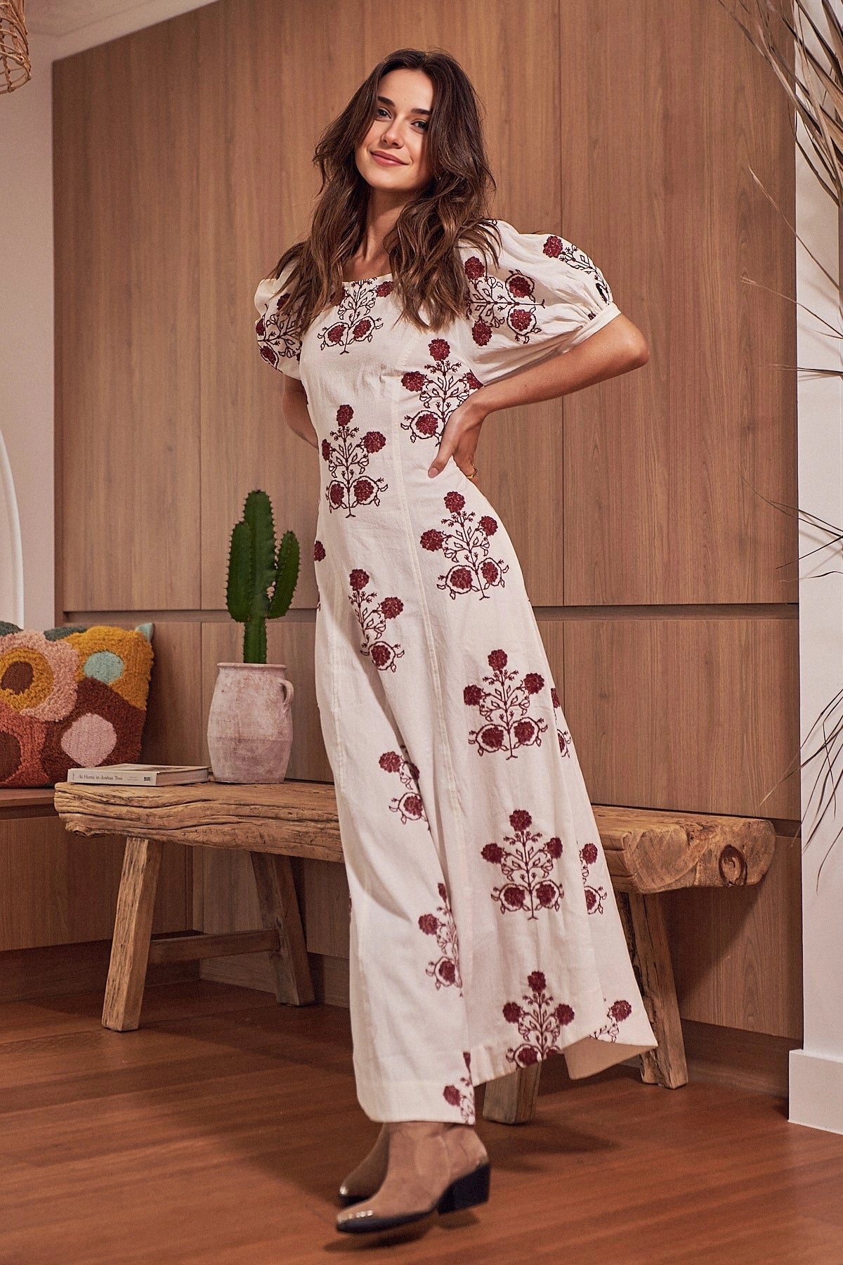 Free People Womens Cactus Flower Embroidered Midi Dress In Ivory