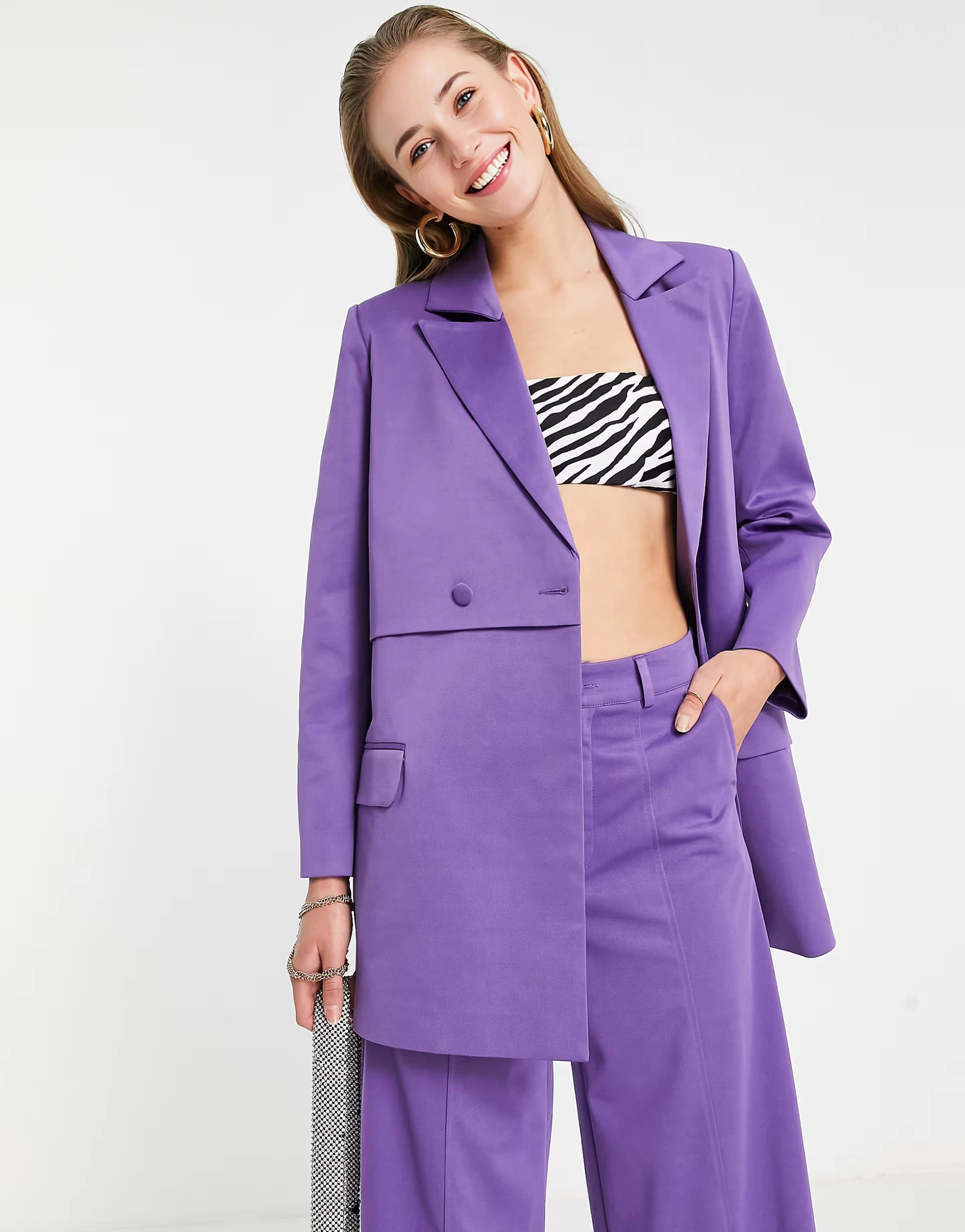 Extro & Vert Womens Oversized Blazer With Panel In Purple