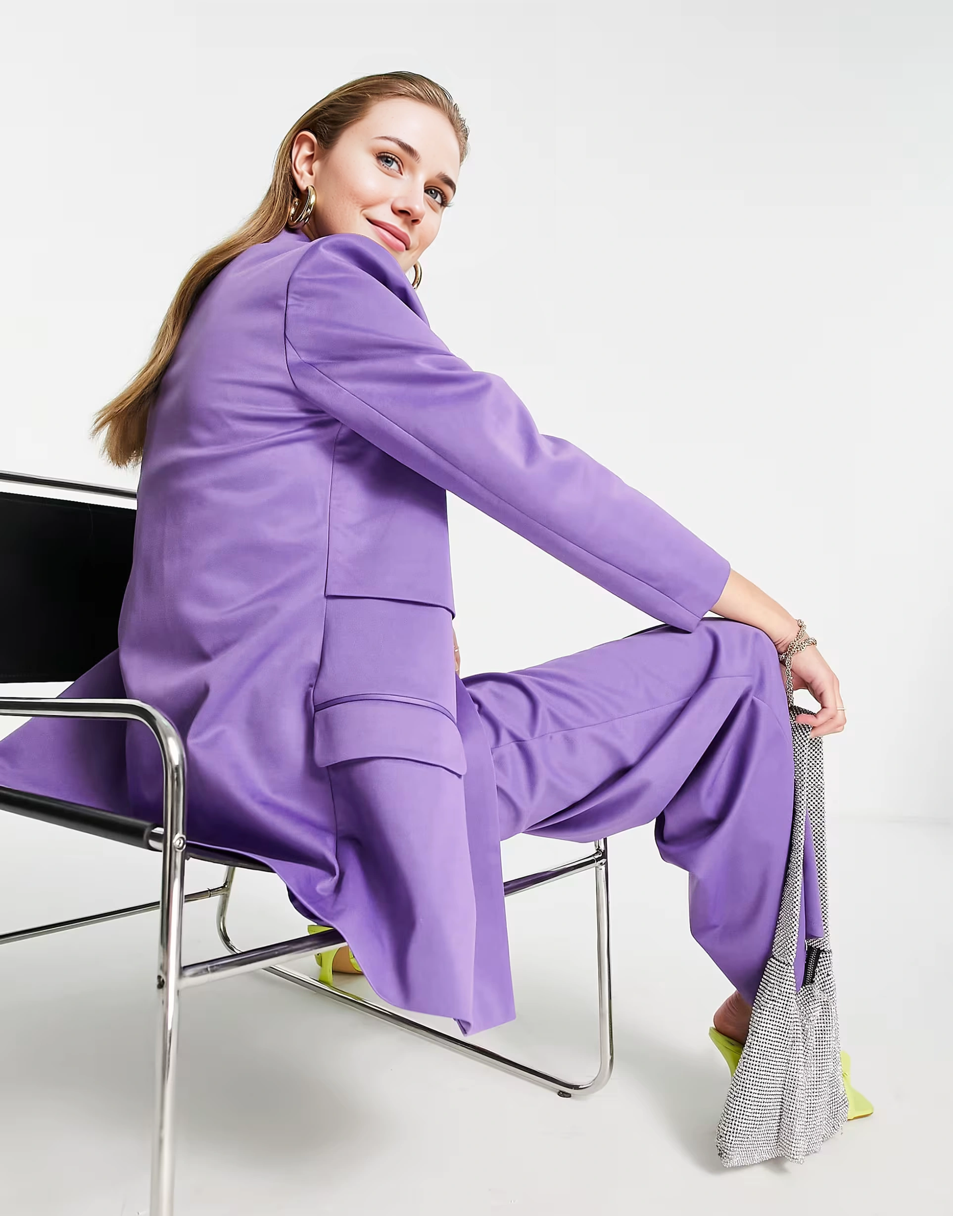 Extro & Vert Womens Oversized Blazer With Panel In Purple