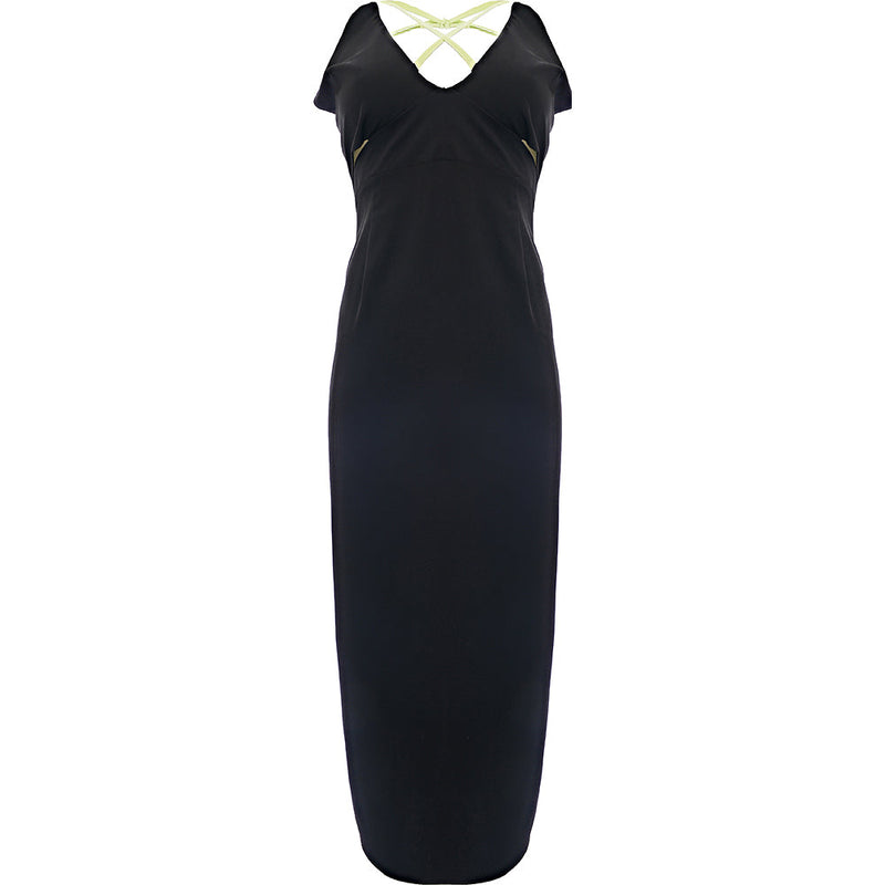 Extro & Vert Women's Black Shift Maxi Dress with Neon Strap Details