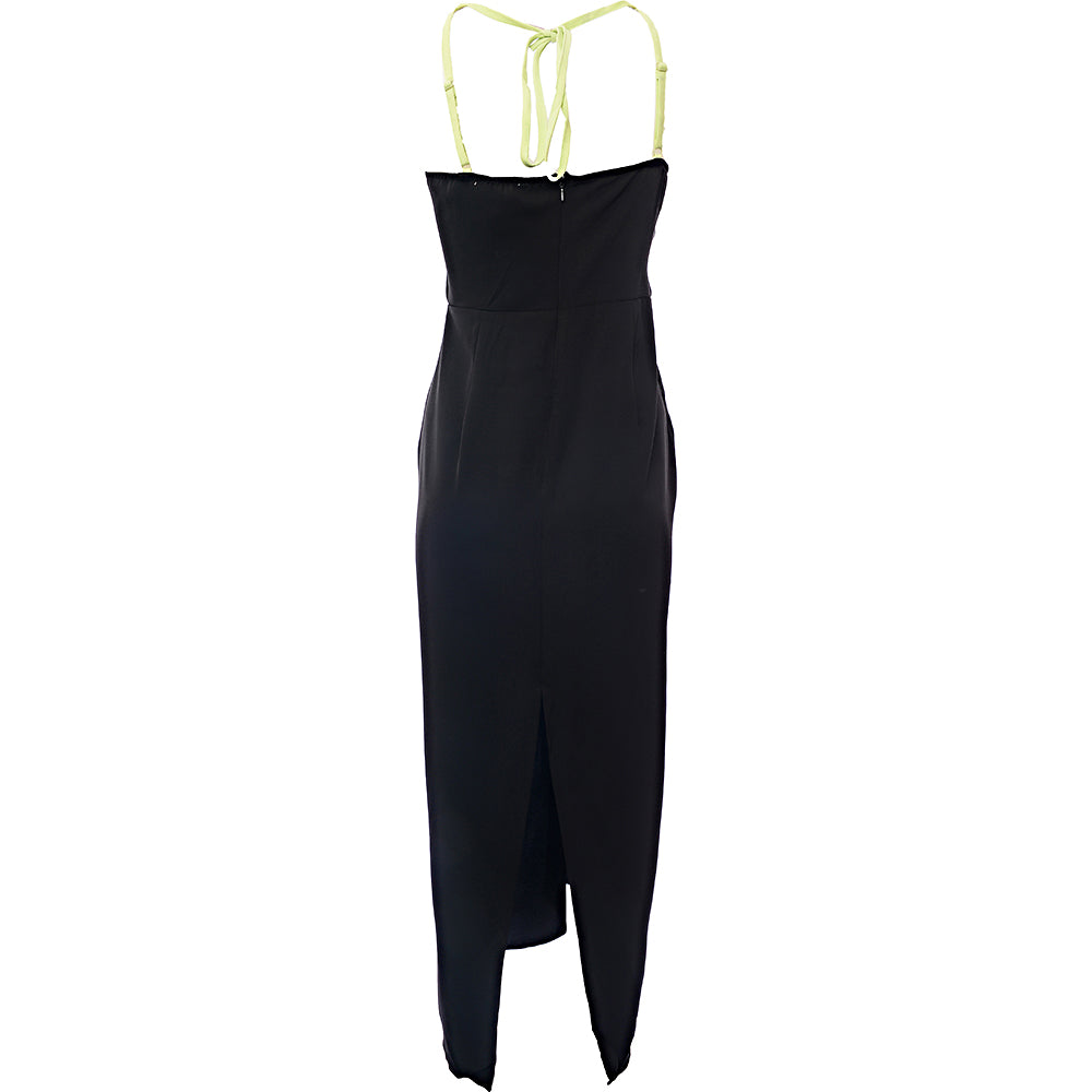 Extro & Vert Women's Black Shift Maxi Dress with Neon Strap Details