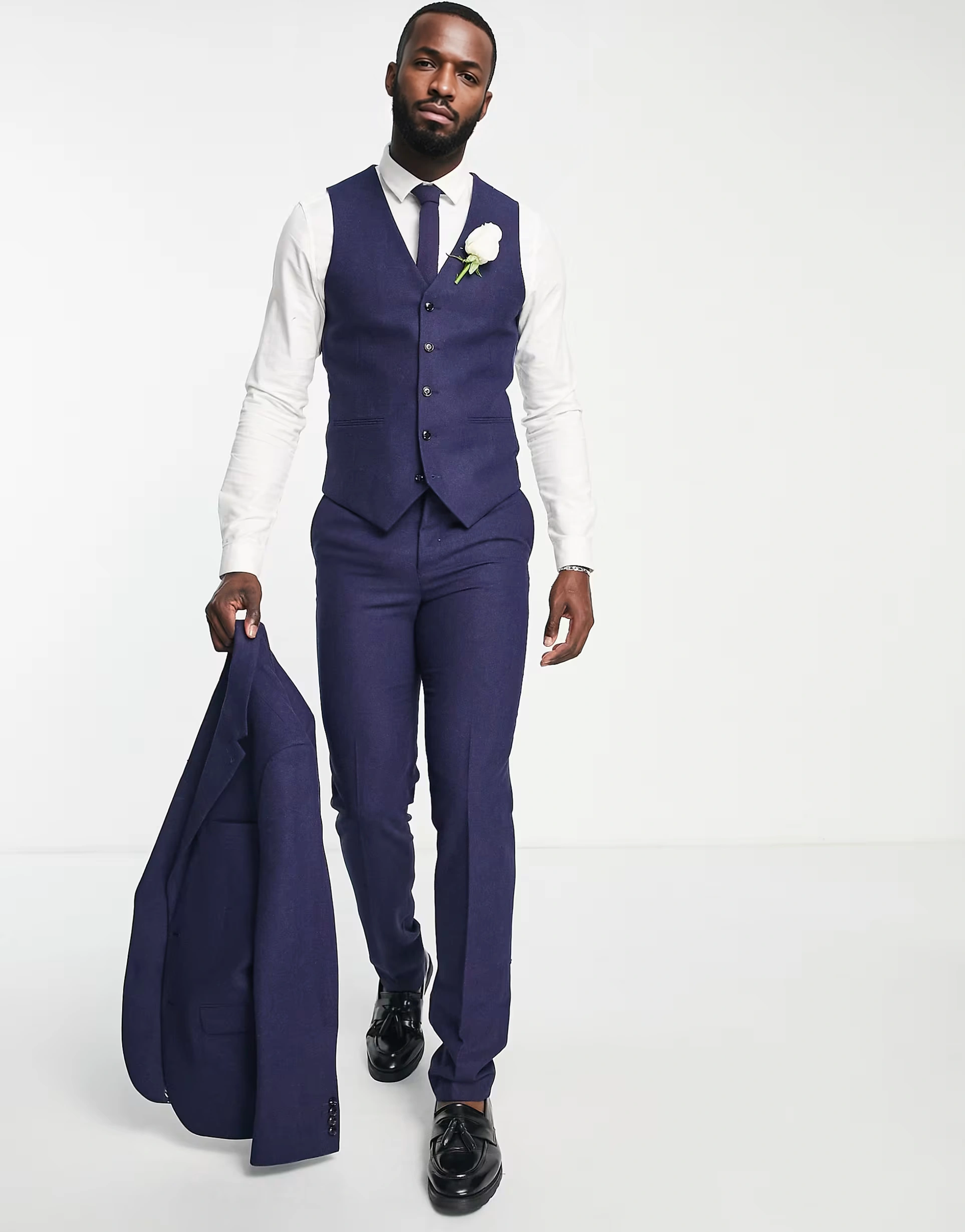 Harry Brown Mens Tall Wedding Tweed Slim Fit Waistcoat In Blue