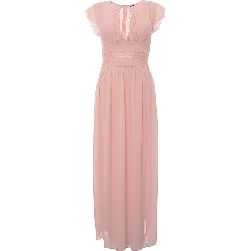 TFNC Petite Womens Pink Bridesmaids Chiffon Maxi Dress with Lace Detail