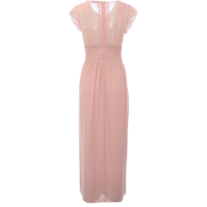 TFNC Petite Womens Pink Bridesmaids Chiffon Maxi Dress with Lace Detail