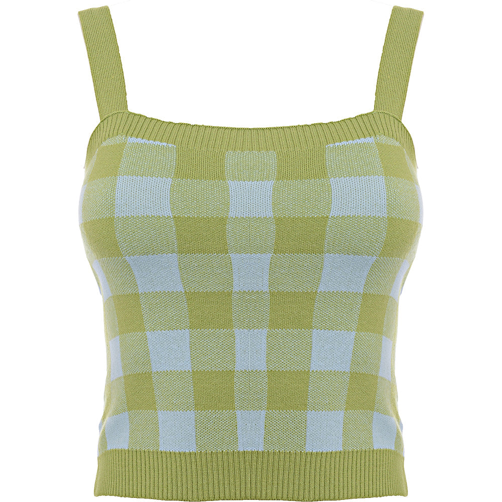 Urban Revivo Womens Green Checked Knit Vest