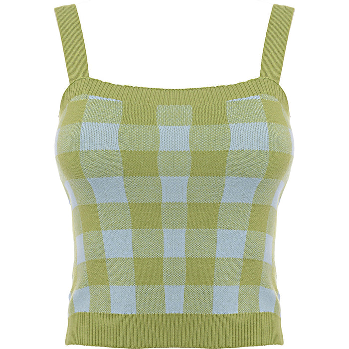 Urban Revivo Womens Green Checked Knit Vest