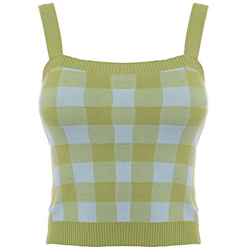 Urban Revivo Womens Green Checked Knit Vest